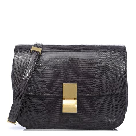 CELINE Lizard Medium Classic Box Flap Bag Velvet.